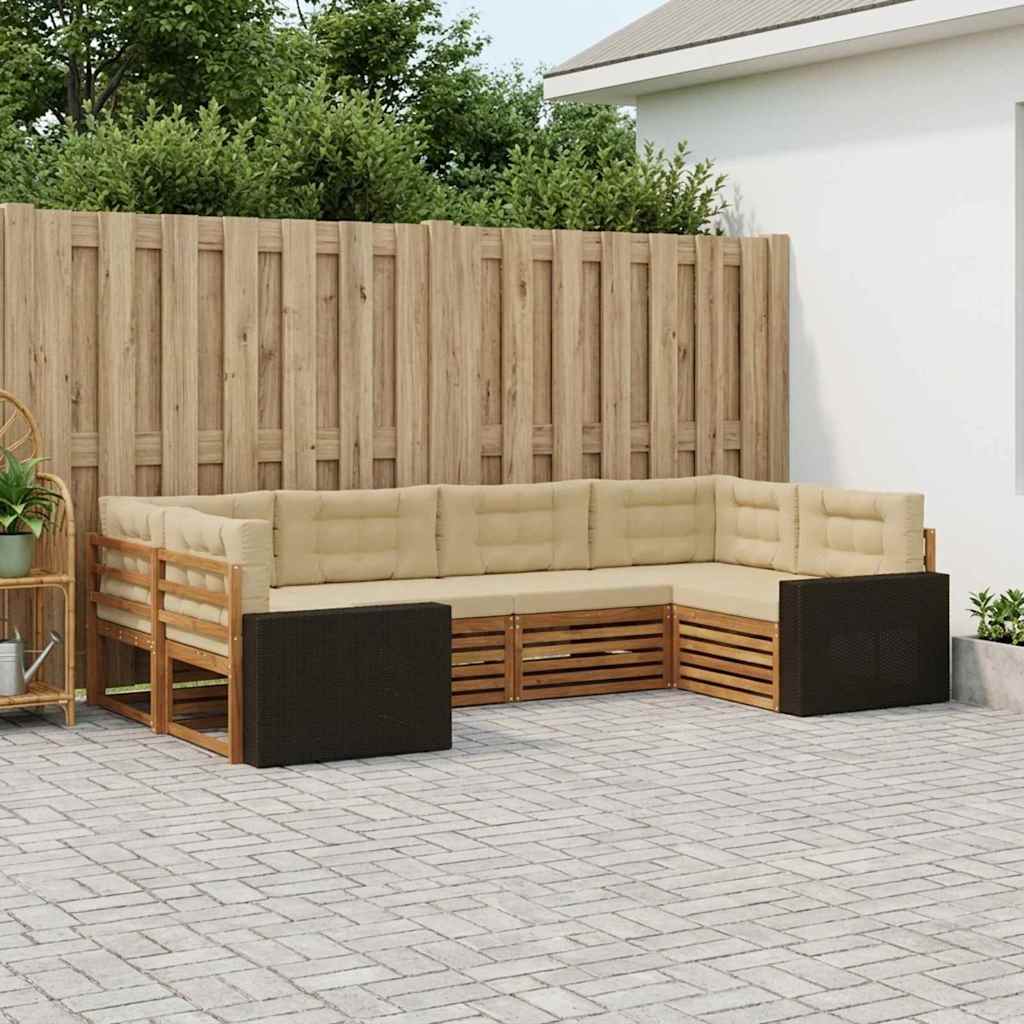 vidaXL Zestaw sof na zewnątrz z poduszką 6 pcs Naturalny i Beżowy