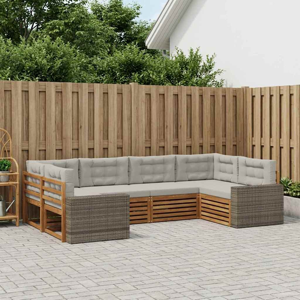 vidaXL Zestaw sof na zewnątrz z poduszką 6 pcs Naturalny i jasnoszary