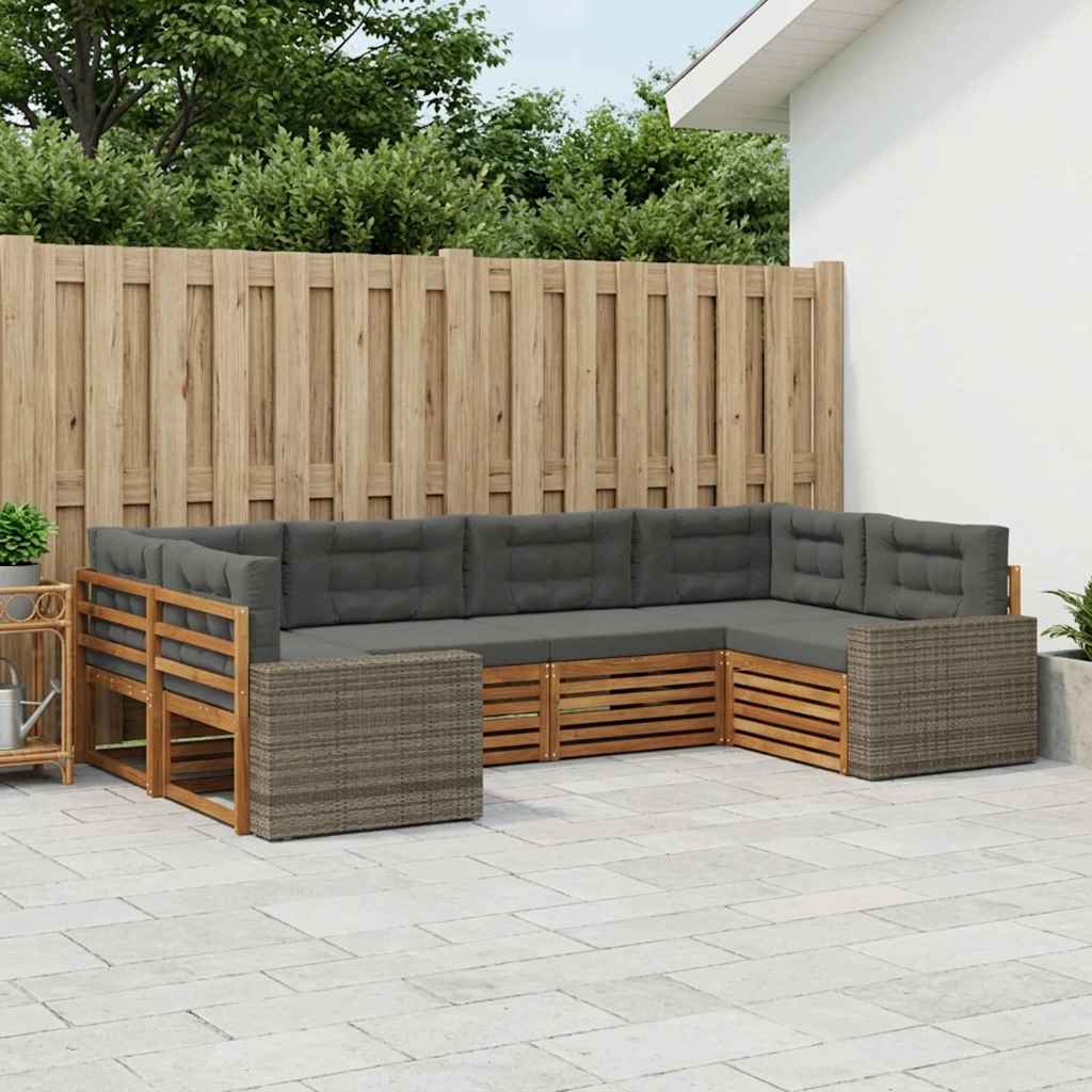 vidaXL Zestaw sof na zewnątrz z poduszką 6 pcs Naturalny i Antracytowy