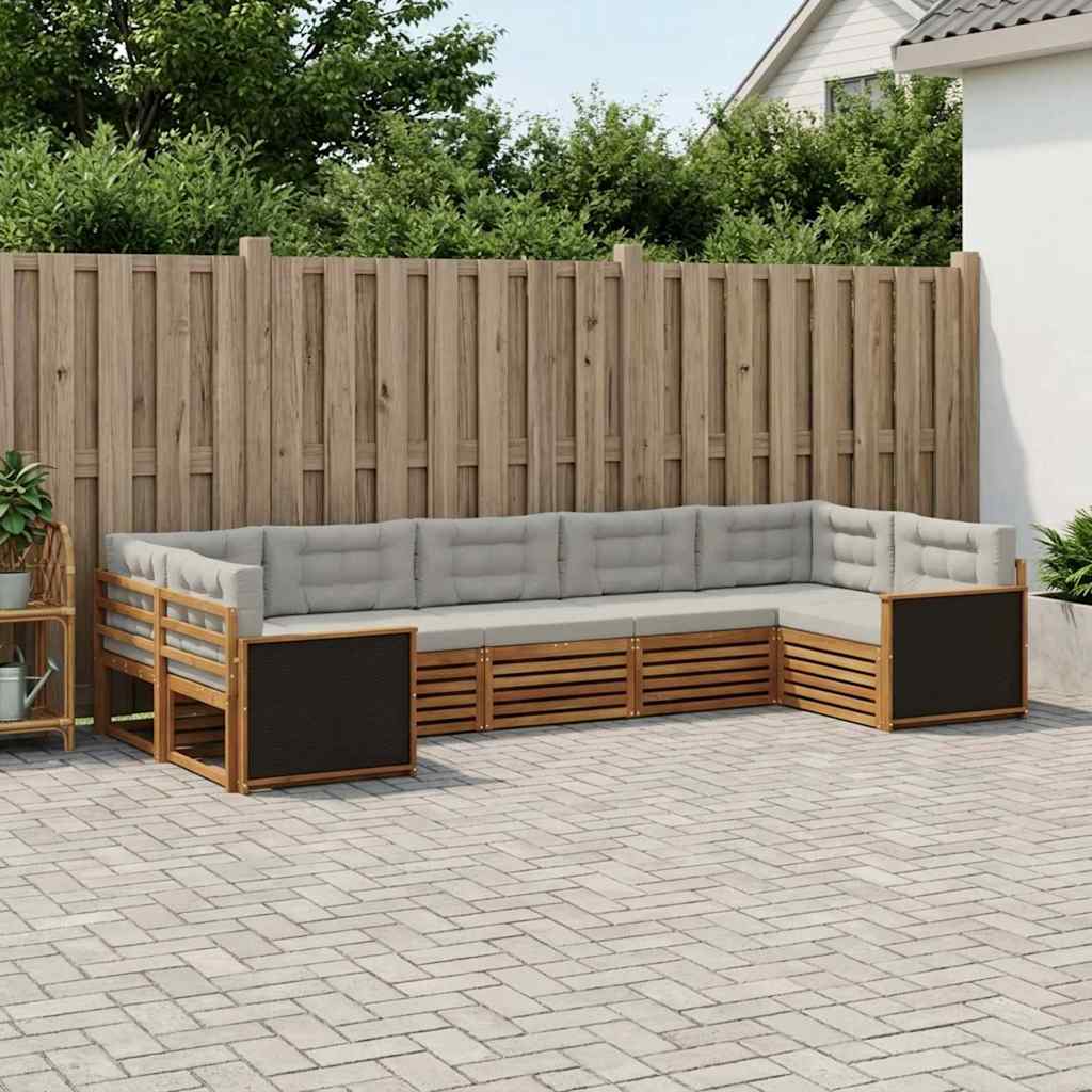 vidaXL Zestaw sof na zewnątrz z poduszką 7 pcs Naturalny i jasnoszary