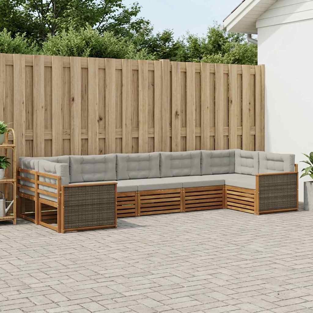 vidaXL Zestaw sof na zewnątrz z poduszką 7 pcs Naturalny i jasnoszary