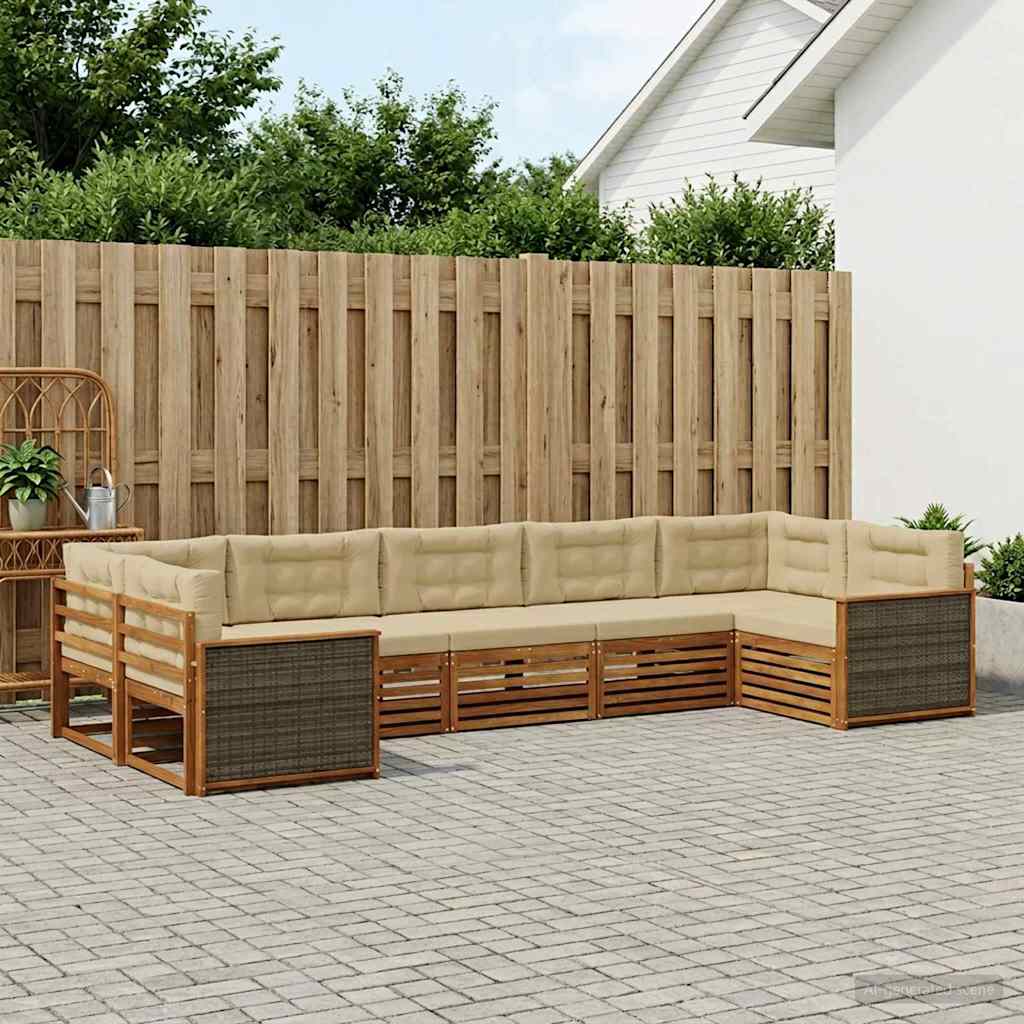 vidaXL Zestaw sof na zewnątrz z poduszką 7 pcs Naturalny i Beżowy