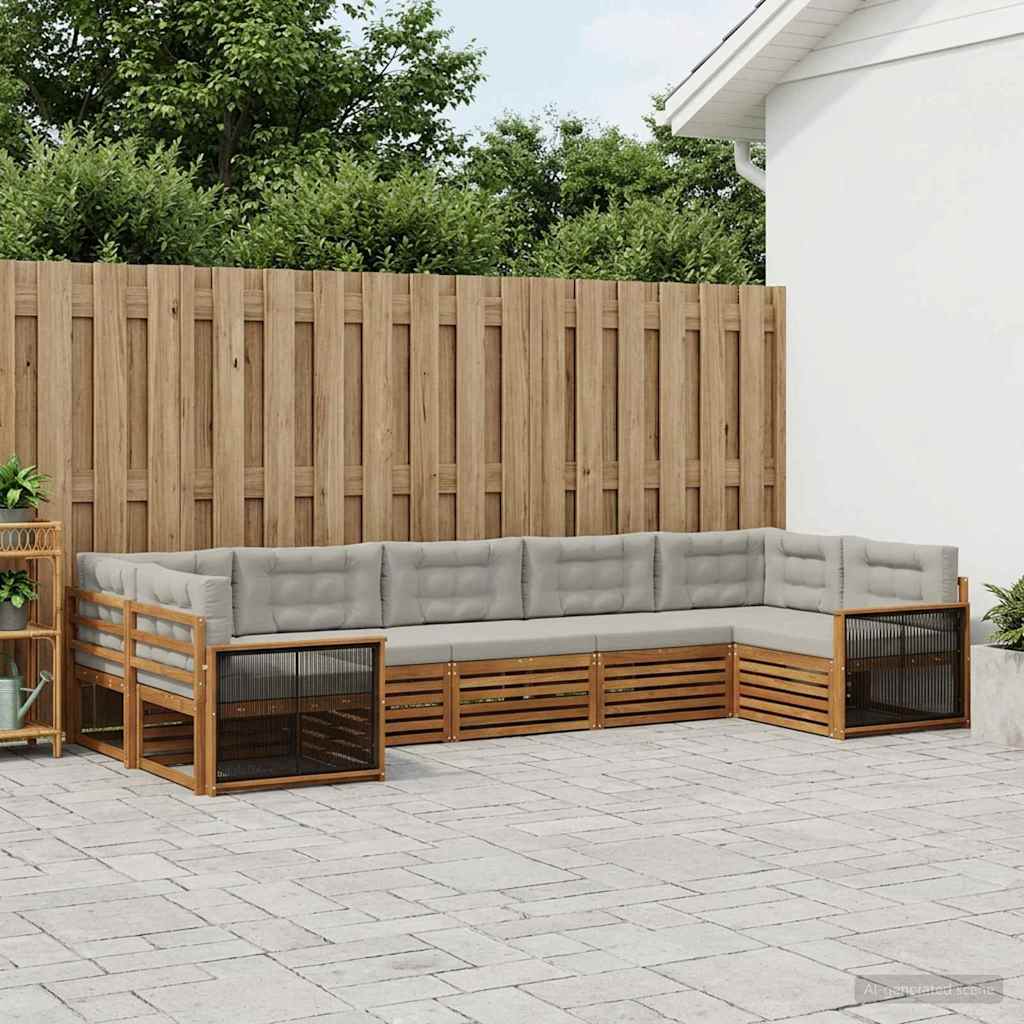 vidaXL Zestaw sof na zewnątrz z poduszką 7 pcs Naturalny i jasnoszary