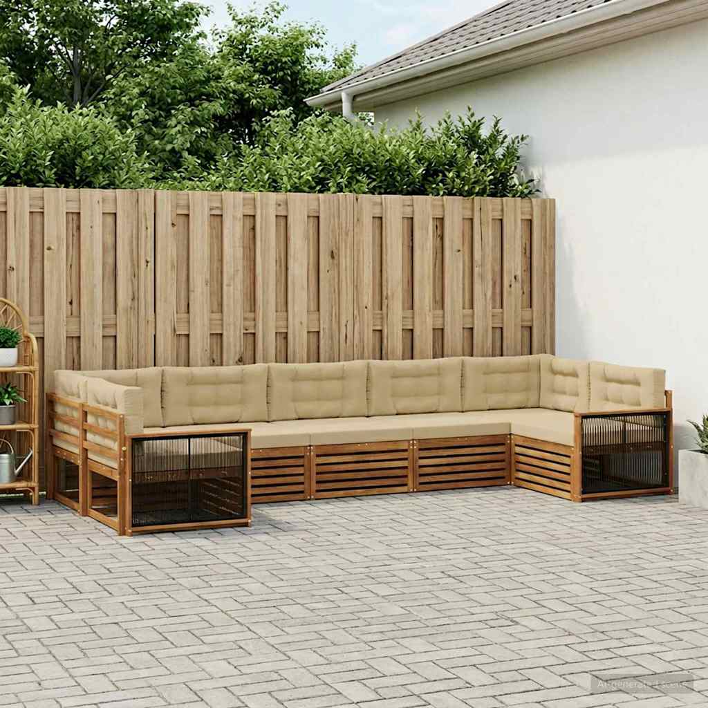 vidaXL Zestaw sof na zewnątrz z poduszką 7 pcs Naturalny i Beżowy