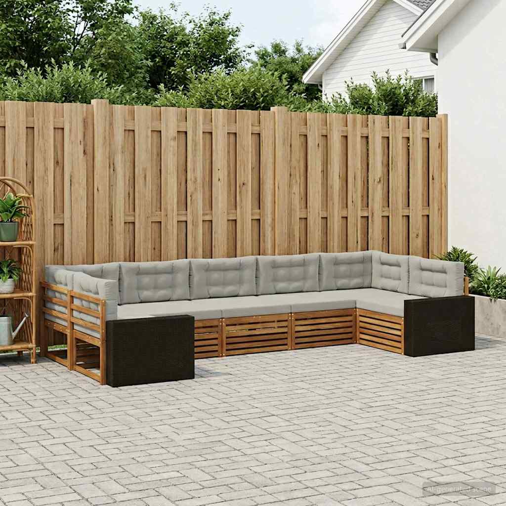 vidaXL Zestaw sof na zewnątrz z poduszką 7 pcs Naturalny i jasnoszary