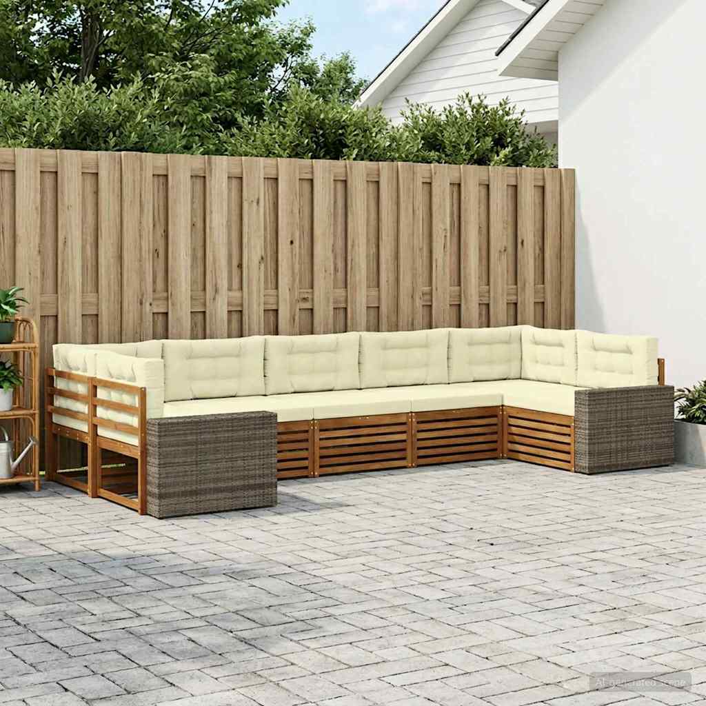 vidaXL Zestaw sof na zewnątrz z poduszką 7 pcs Naturalny i Kremowy