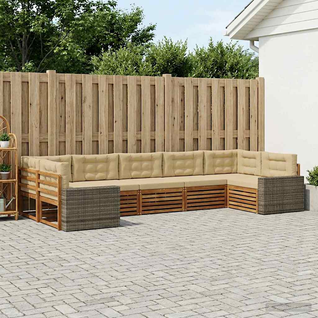 vidaXL Zestaw sof na zewnątrz z poduszką 7 pcs Naturalny i Beżowy