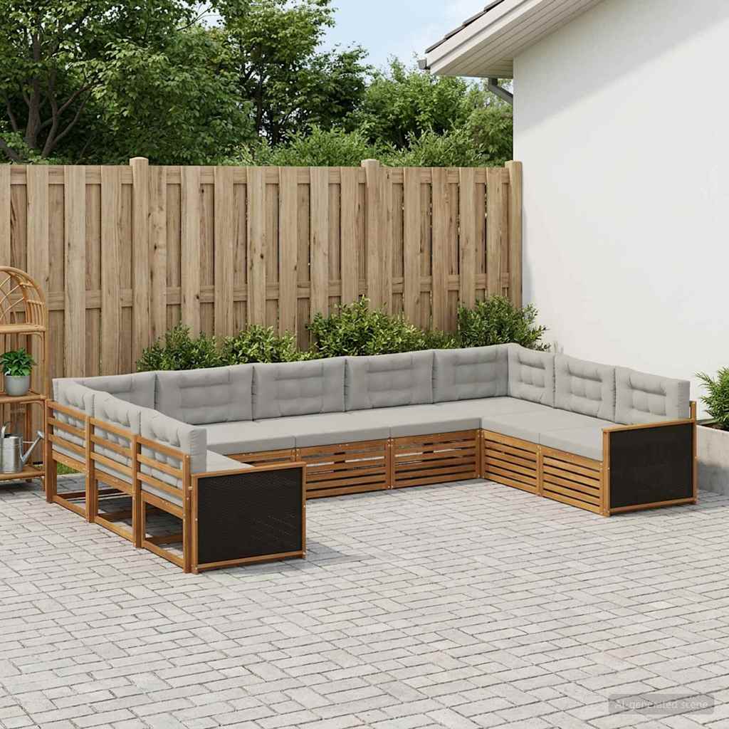 vidaXL Zestaw sof na zewnątrz z poduszką 9 pcs Naturalny i jasnoszary