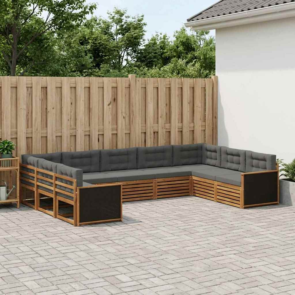 vidaXL Zestaw sof na zewnątrz z poduszką 9 pcs Naturalny i Antracytowy