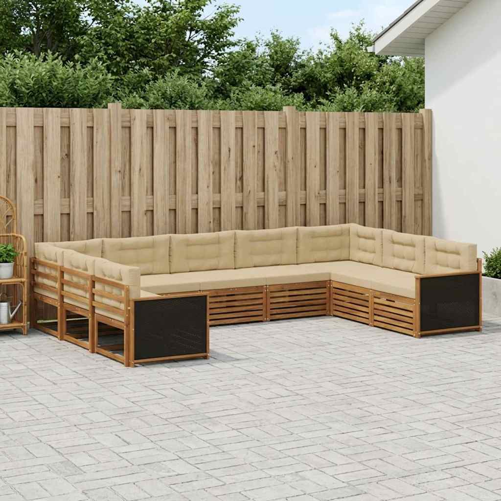 vidaXL Zestaw sof na zewnątrz z poduszką 9 pcs Naturalny i Beżowy