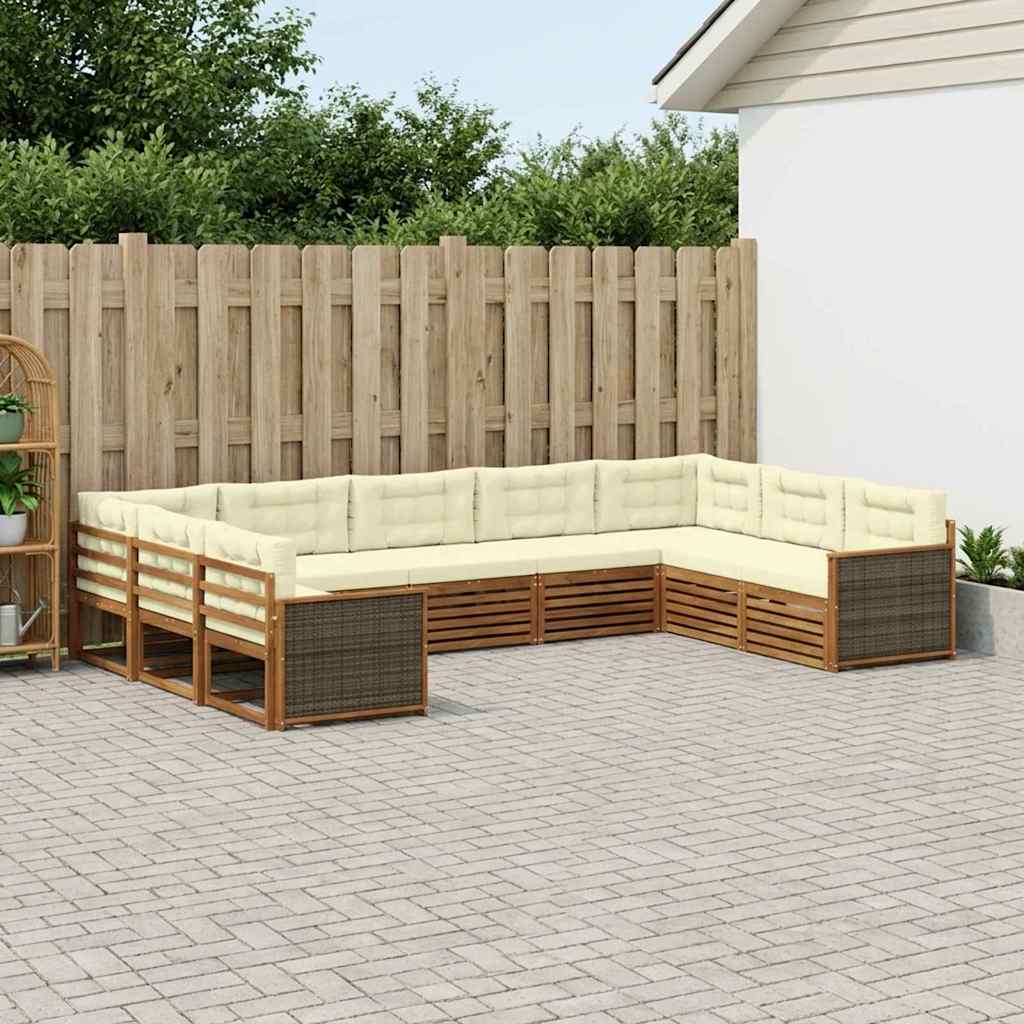 vidaXL Zestaw sof na zewnątrz z poduszką 9 pcs Naturalny i Kremowy