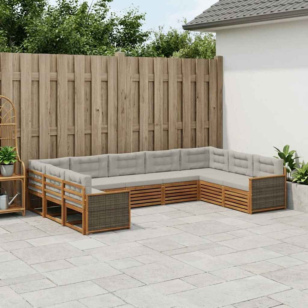 vidaXL Zestaw sof na zewnątrz z poduszką 9 pcs Naturalny i jasnoszary