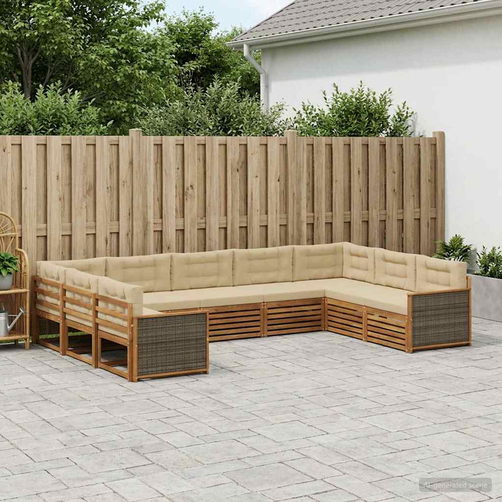 vidaXL Zestaw sof na zewnątrz z poduszką 9 pcs Naturalny i Beżowy