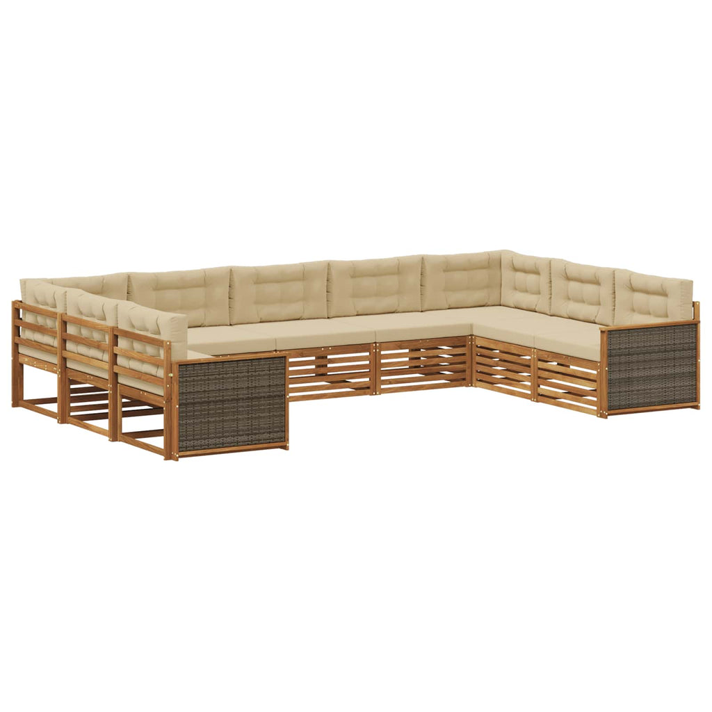 vidaXL Zestaw sof na zewnątrz z poduszką 9 pcs Naturalny i Beżowy