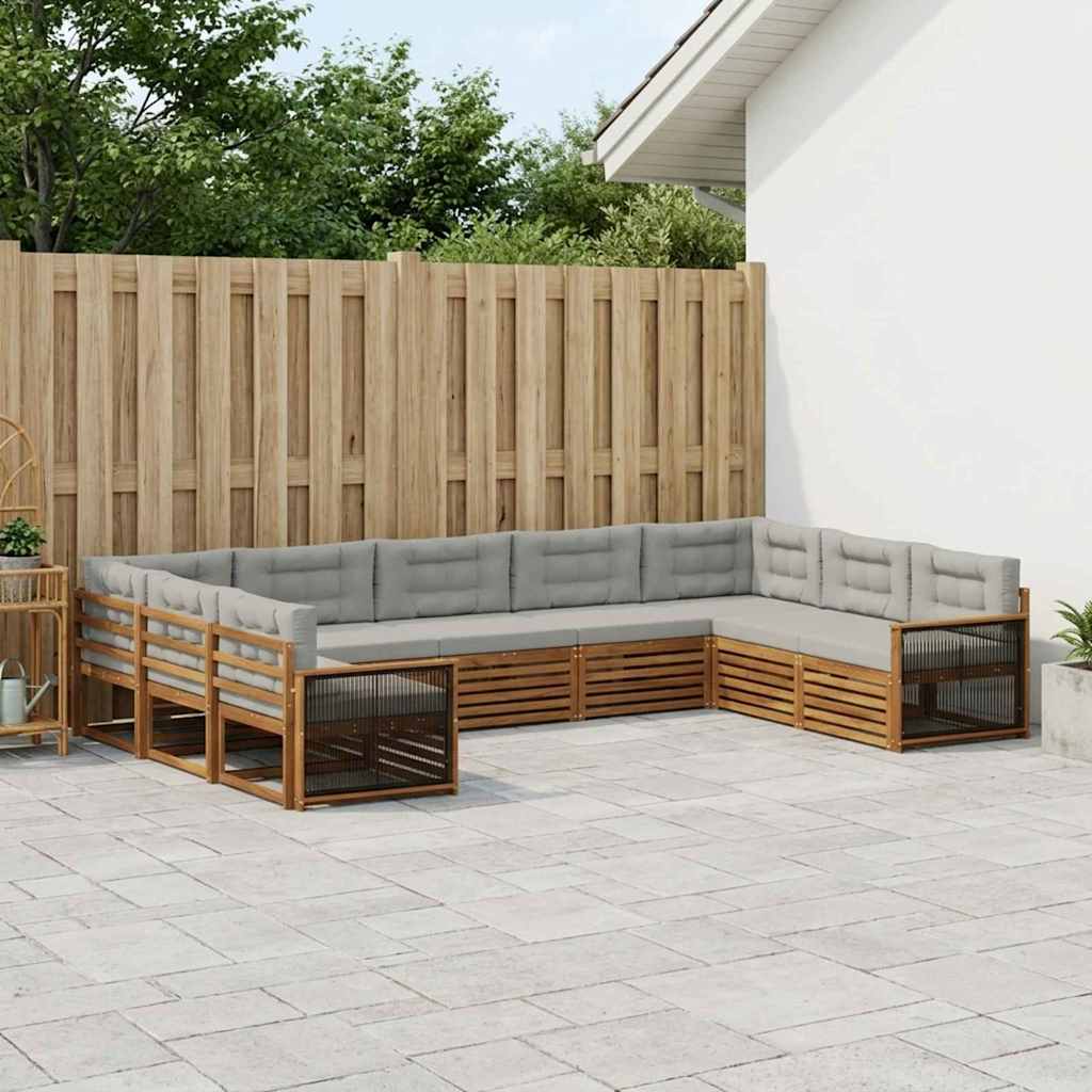 vidaXL Zestaw sof na zewnątrz z poduszką 9 pcs Naturalny i jasnoszary