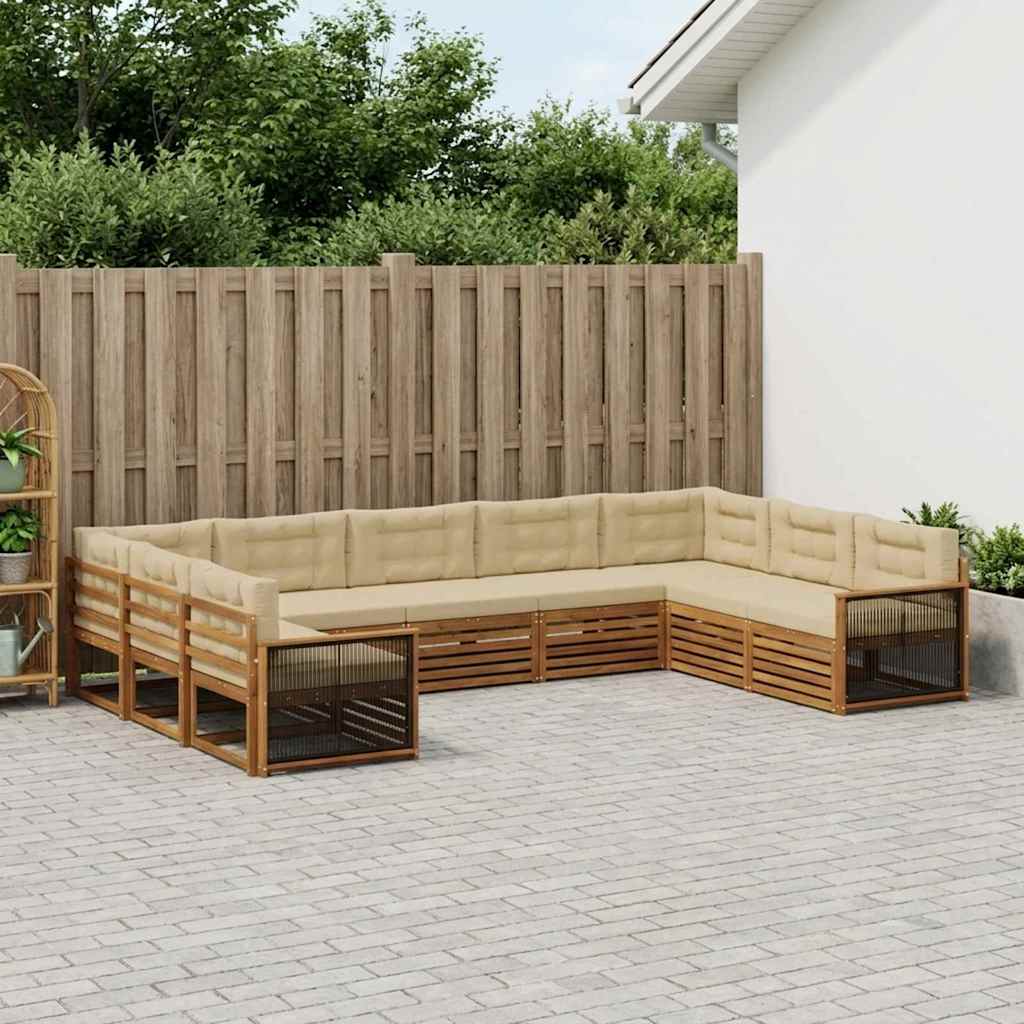 vidaXL Zestaw sof na zewnątrz z poduszką 9 pcs Naturalny i Beżowy