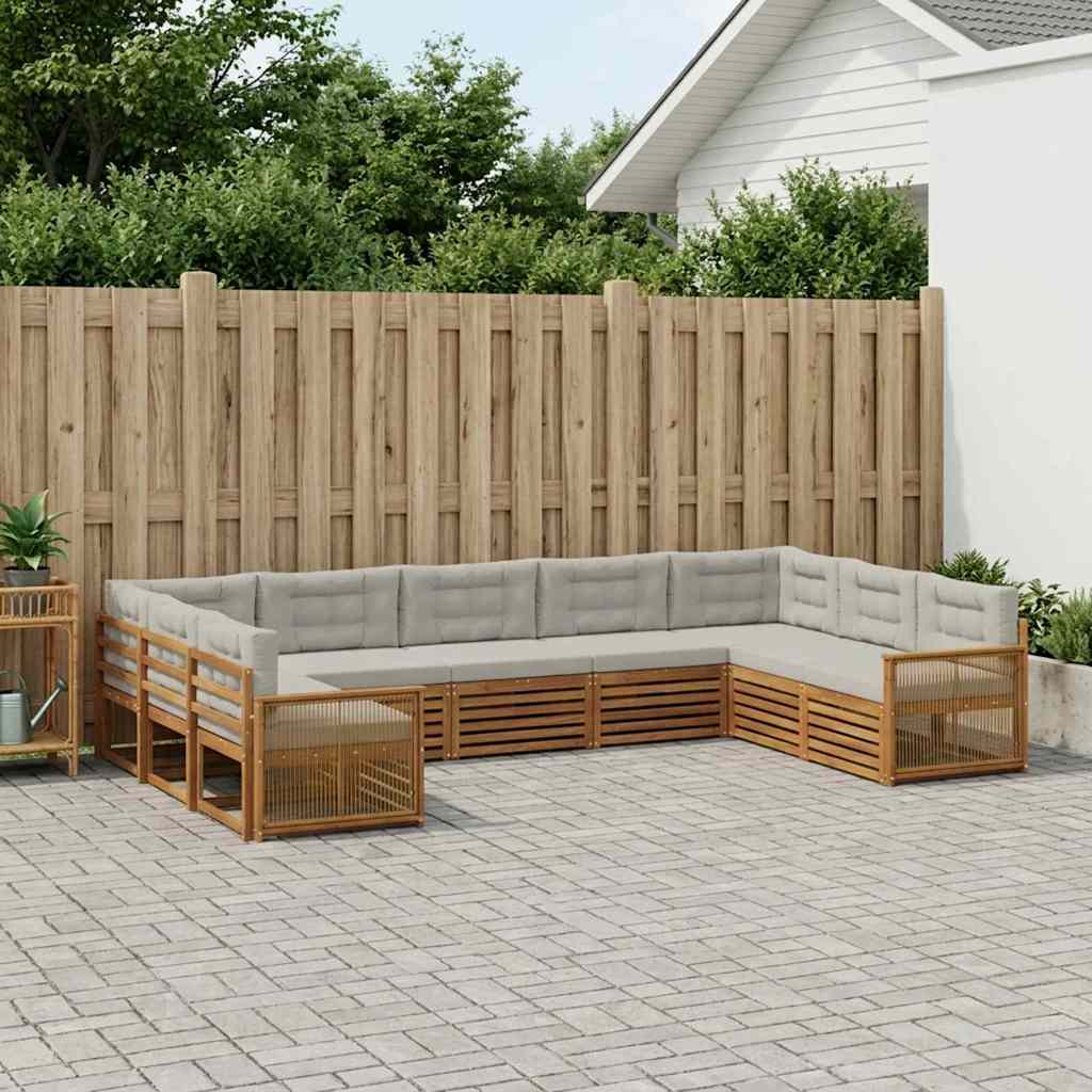 vidaXL Zestaw sof na zewnątrz z poduszką 9 pcs Naturalny i jasnoszary