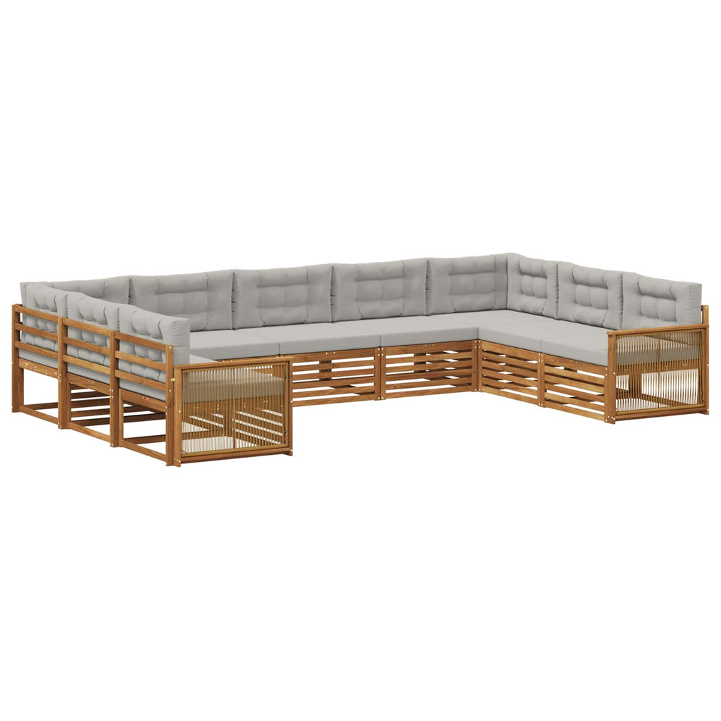 vidaXL Zestaw sof na zewnątrz z poduszką 9 pcs Naturalny i jasnoszary