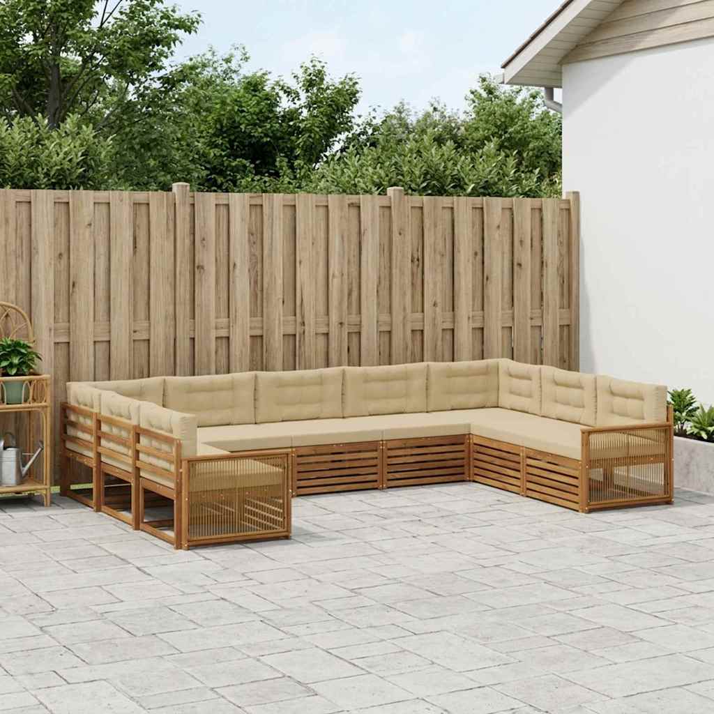 vidaXL Zestaw sof na zewnątrz z poduszką 9 pcs Naturalny i Beżowy