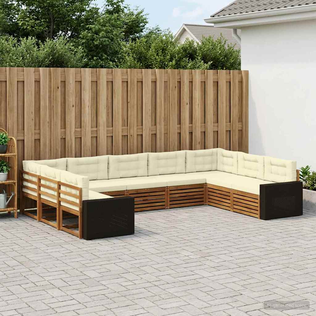 vidaXL Zestaw sof na zewnątrz z poduszką 9 pcs Naturalny i Kremowy
