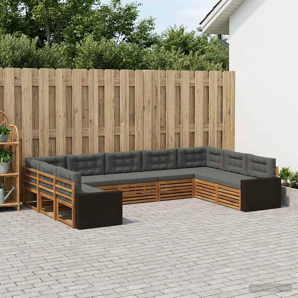 vidaXL Zestaw sof na zewnątrz z poduszką 9 pcs Naturalny i Antracytowy
