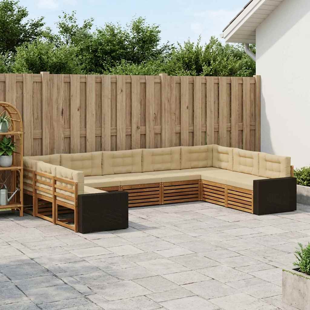 vidaXL Zestaw sof na zewnątrz z poduszką 9 pcs Naturalny i Beżowy