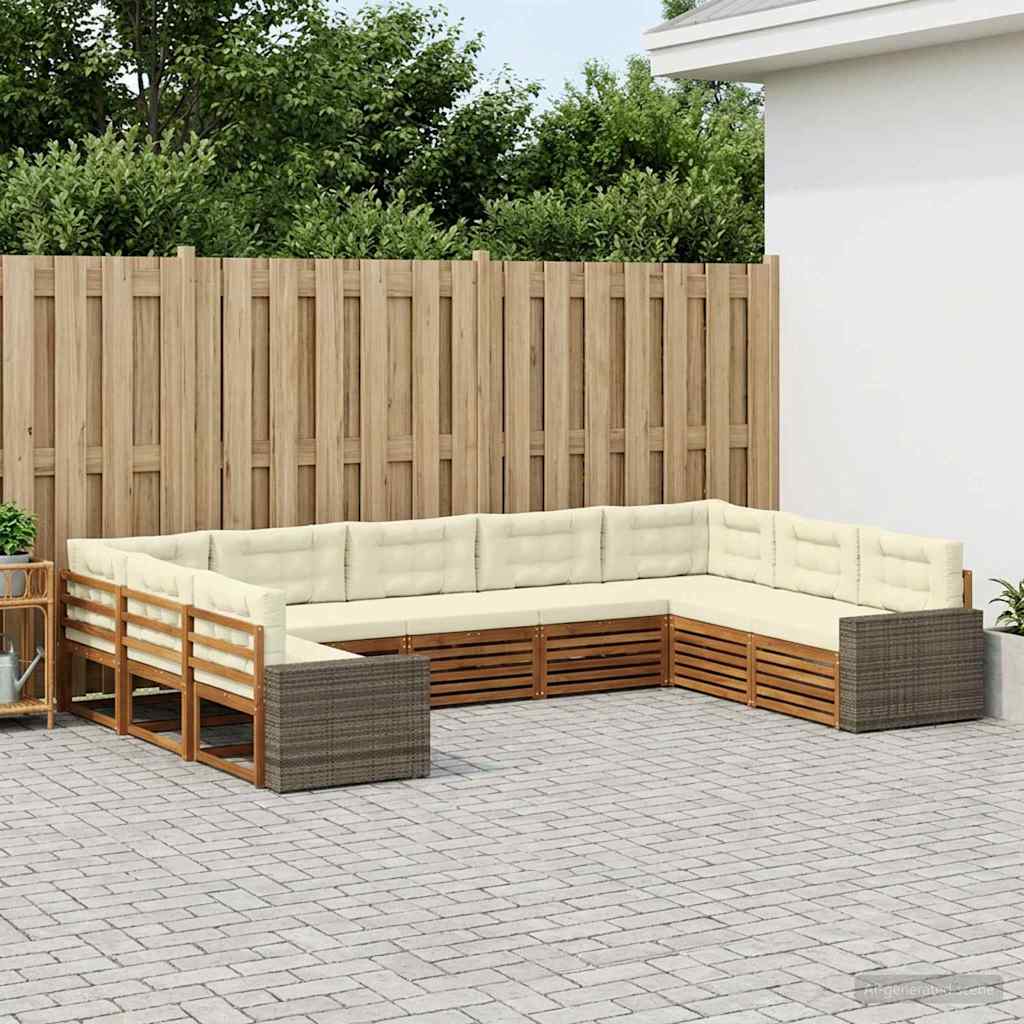 vidaXL Zestaw sof na zewnątrz z poduszką 9 pcs Naturalny i Kremowy