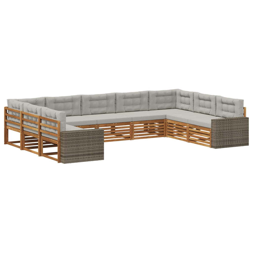 vidaXL Zestaw sof na zewnątrz z poduszką 9 pcs Naturalny i jasnoszary