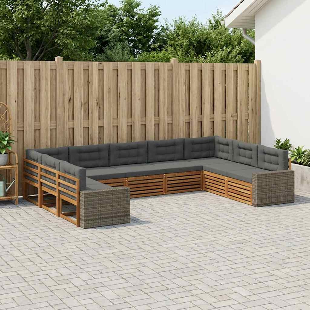vidaXL Zestaw sof na zewnątrz z poduszką 9 pcs Naturalny i Antracytowy