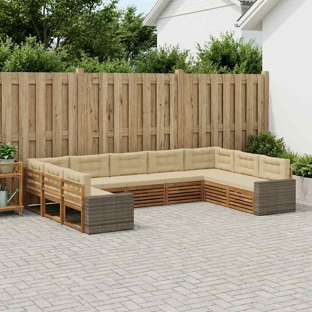 vidaXL Zestaw sof na zewnątrz z poduszką 9 pcs Naturalny i Beżowy