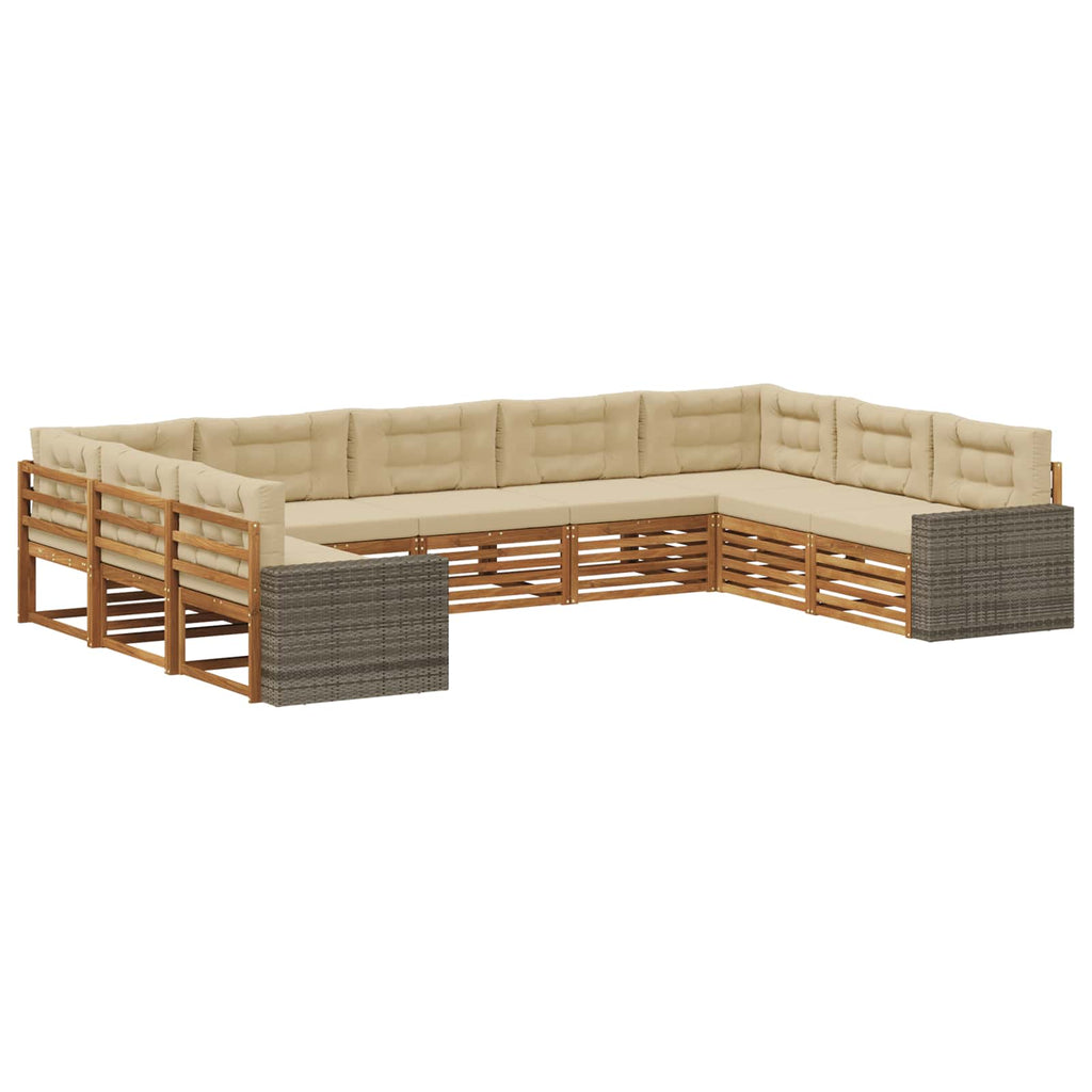 vidaXL Zestaw sof na zewnątrz z poduszką 9 pcs Naturalny i Beżowy