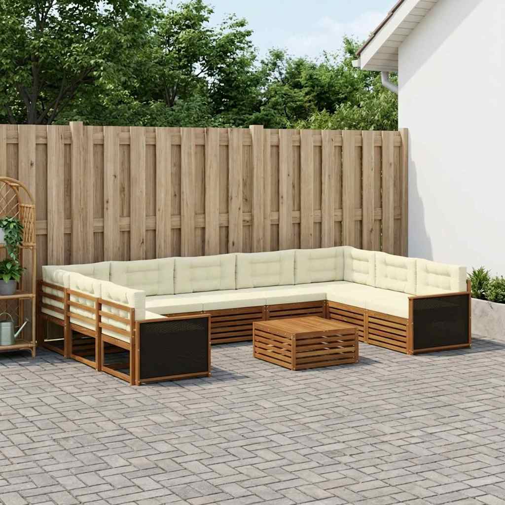 vidaXL Zestaw sof na zewnątrz z poduszką 10 pcs Naturalny i Kremowy