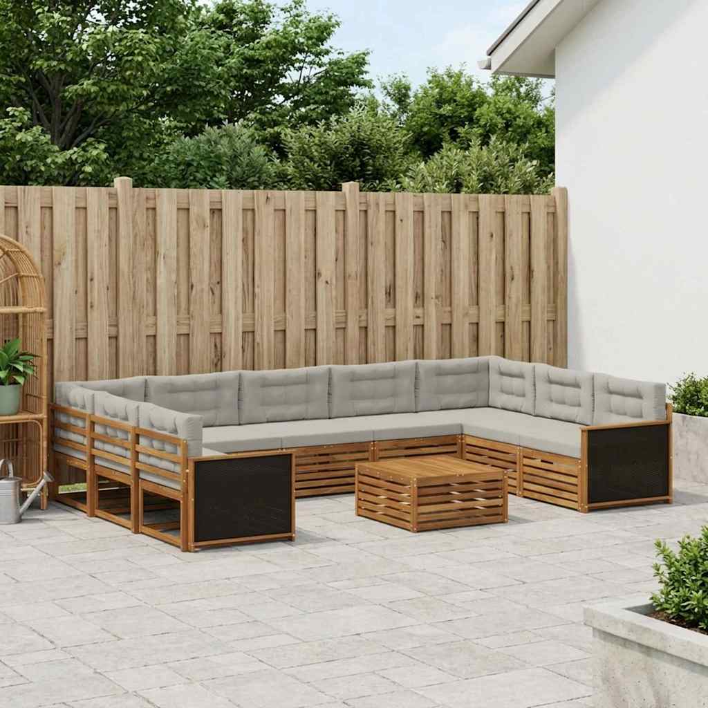 vidaXL Zestaw sof na zewnątrz z poduszką 10 pcs Naturalny i jasnoszary