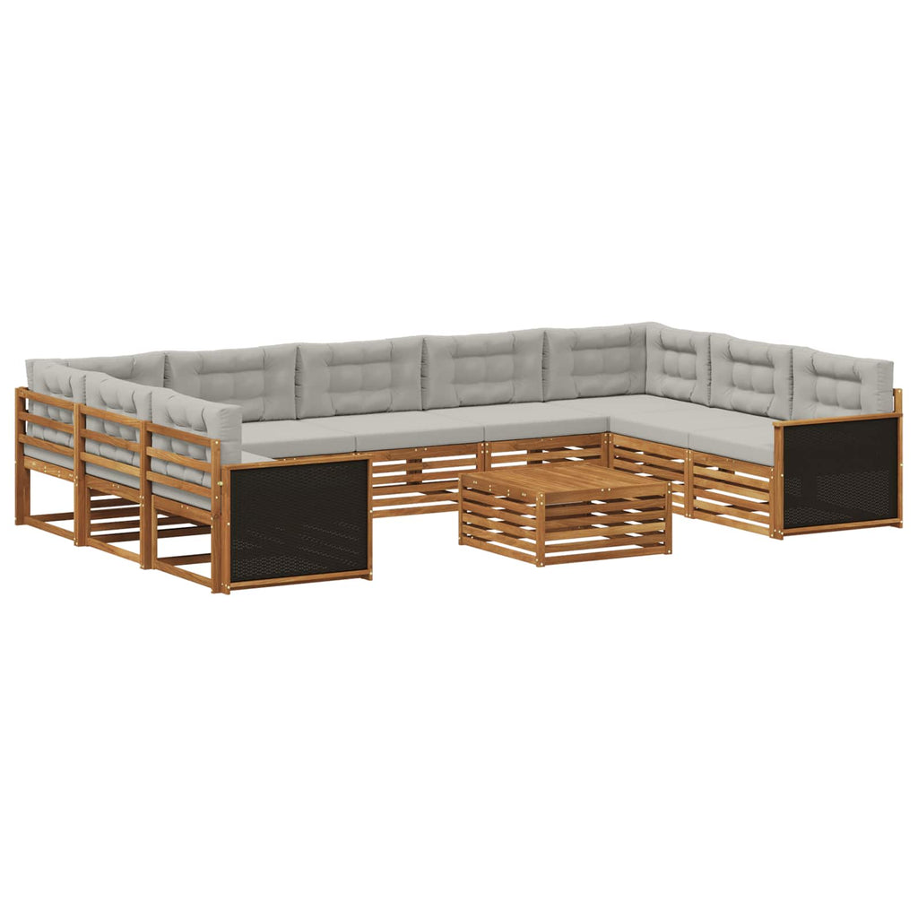 vidaXL Zestaw sof na zewnątrz z poduszką 10 pcs Naturalny i jasnoszary