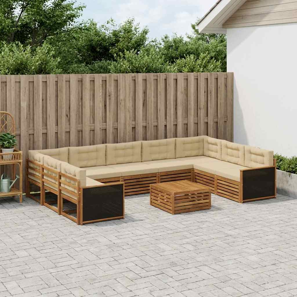 vidaXL Zestaw sof na zewnątrz z poduszką 10 pcs Naturalny i Beżowy
