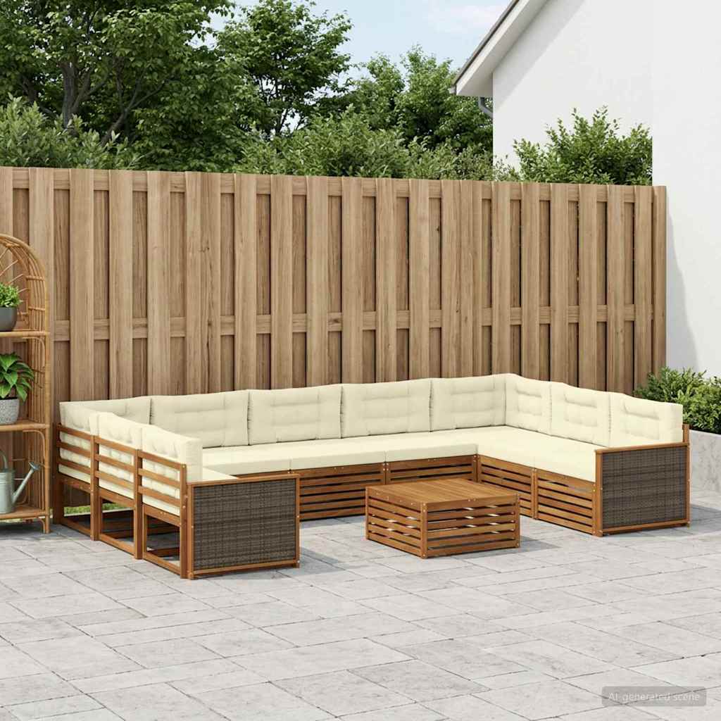 vidaXL Zestaw sof na zewnątrz z poduszką 10 pcs Naturalny i Kremowy