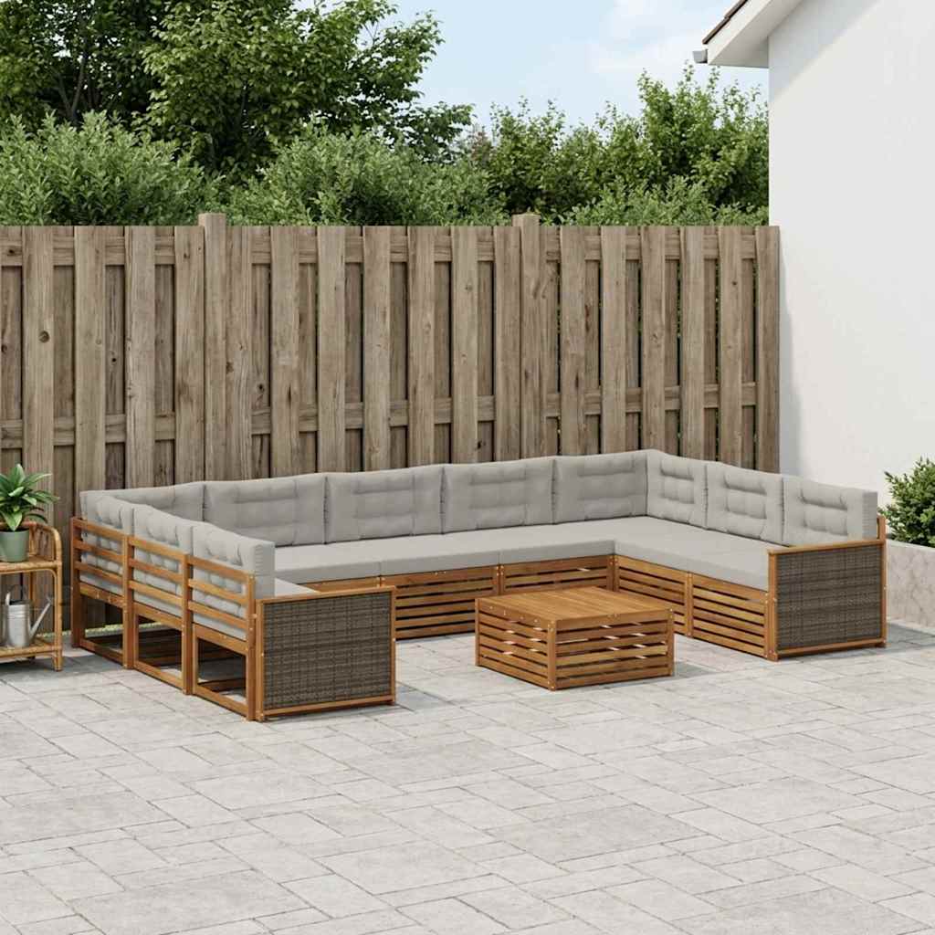 vidaXL Zestaw sof na zewnątrz z poduszką 10 pcs Naturalny i jasnoszary
