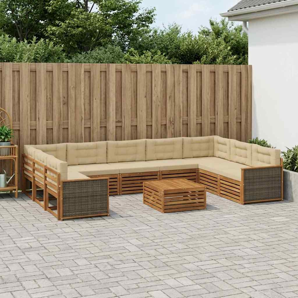 vidaXL Zestaw sof na zewnątrz z poduszką 10 pcs Naturalny i Beżowy