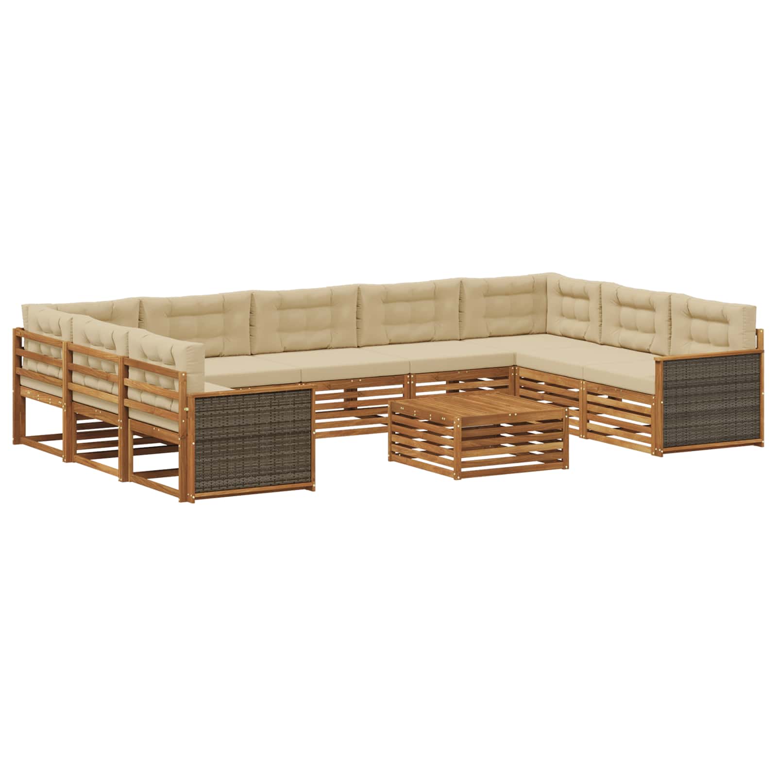 vidaXL Zestaw sof na zewnątrz z poduszką 10 pcs Naturalny i Beżowy