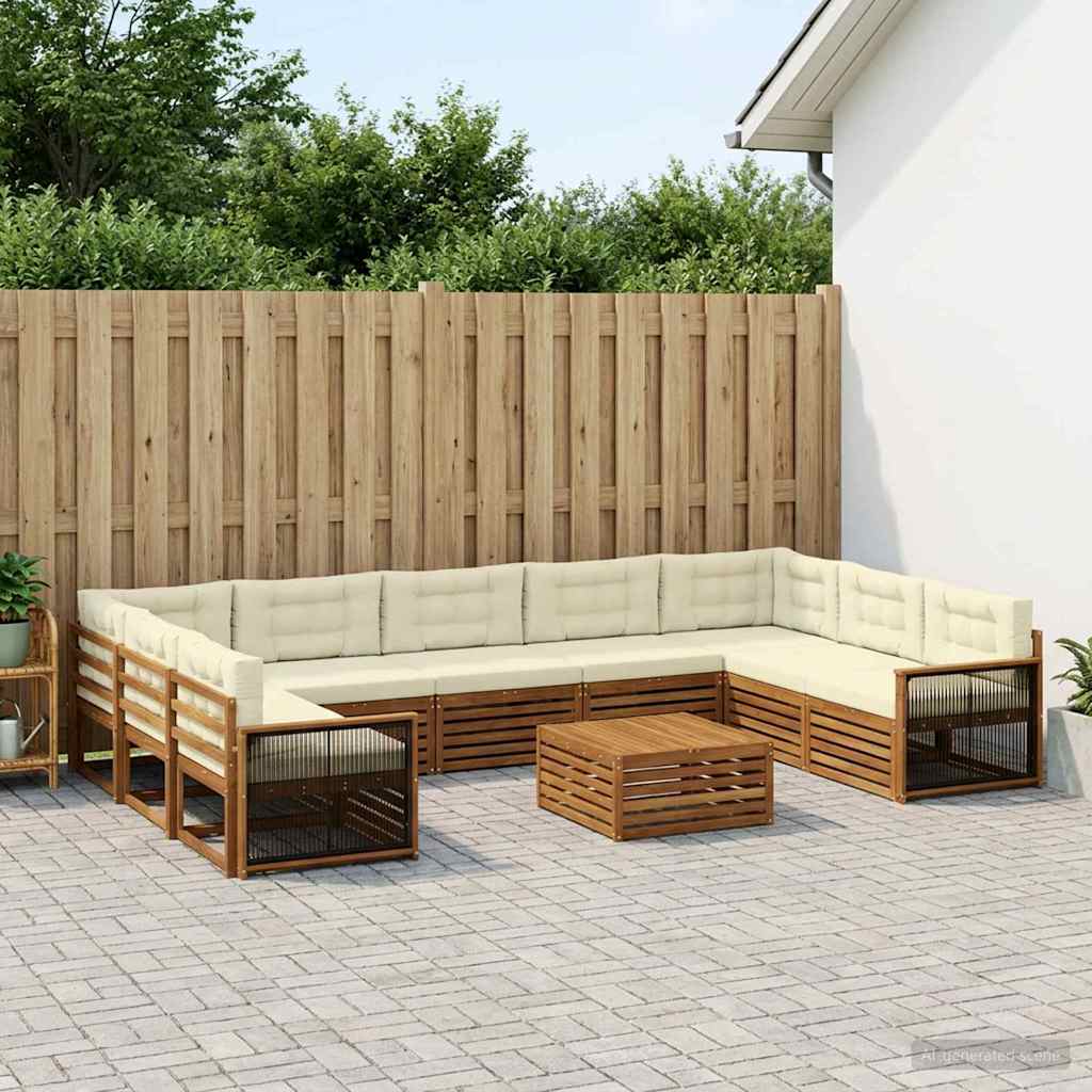 vidaXL Zestaw sof na zewnątrz z poduszką 10 pcs Naturalny i Kremowy