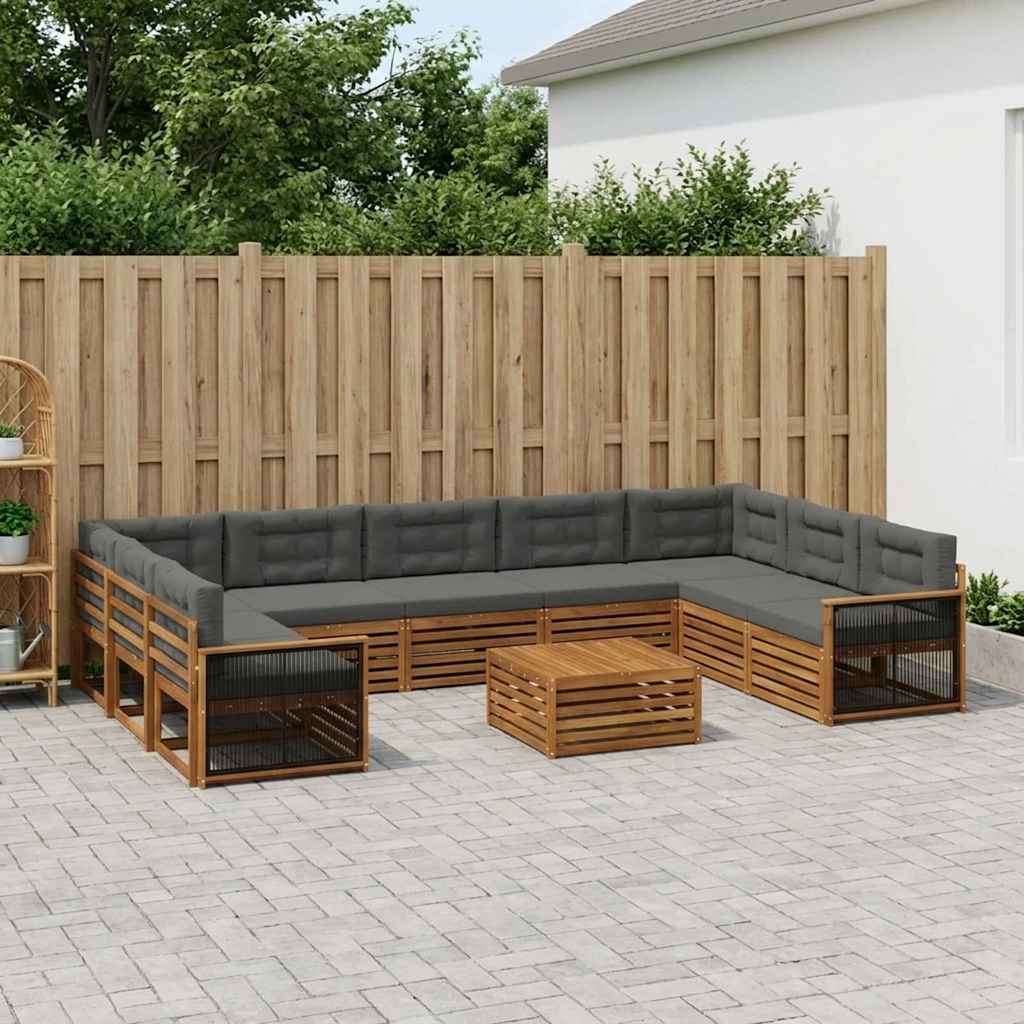 vidaXL Zestaw sof na zewnątrz 10 pcs Naturalny i Antracytowy