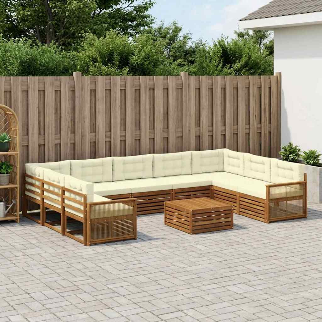 vidaXL Zestaw sof na zewnątrz z poduszką 10 pcs Naturalny i Kremowy