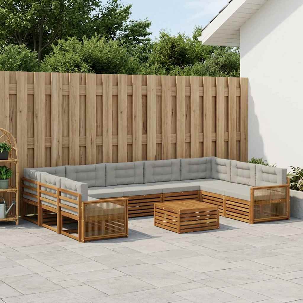 vidaXL Zestaw sof na zewnątrz z poduszką 10 pcs Naturalny i jasnoszary