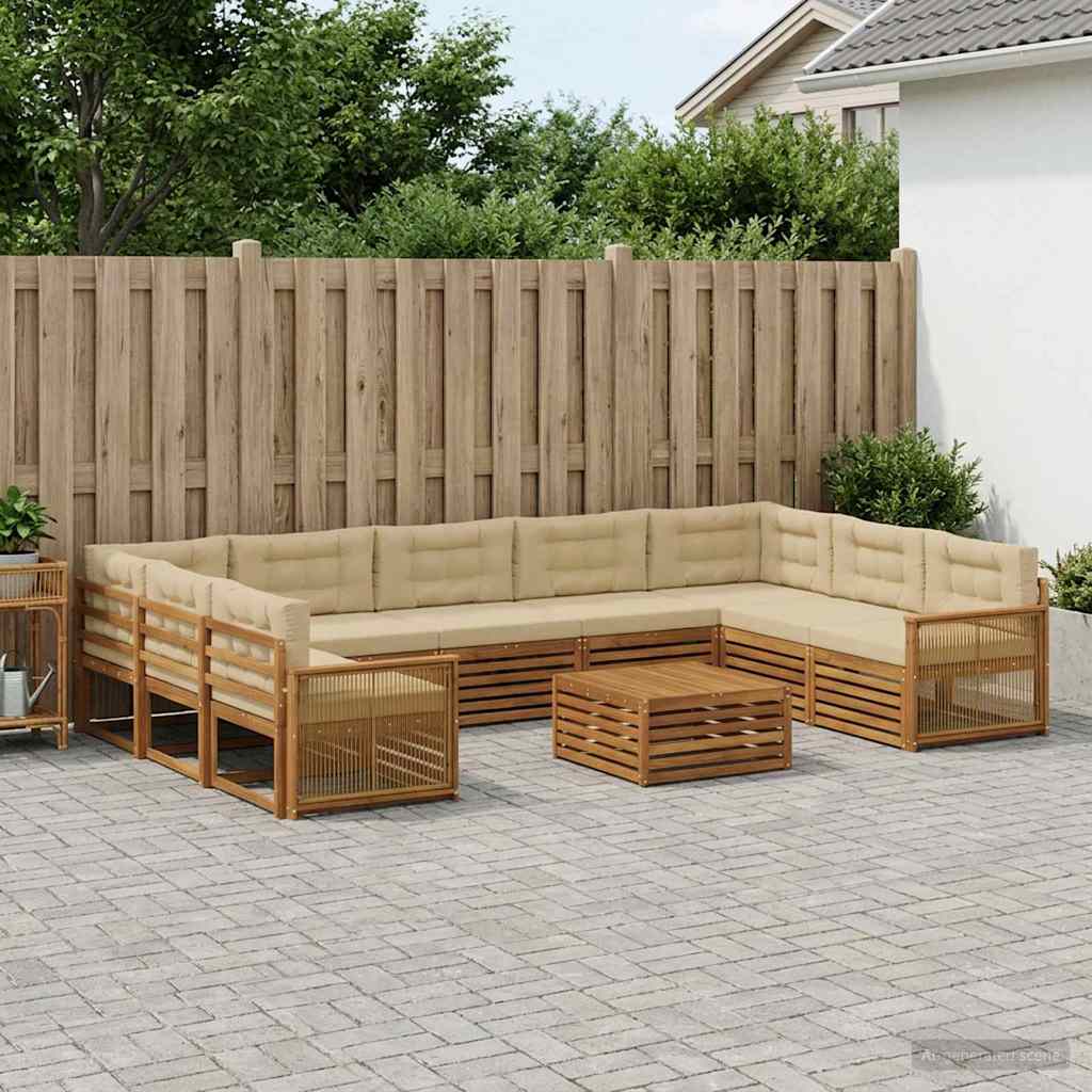 vidaXL Zestaw sof na zewnątrz z poduszką 10 pcs Naturalny i Beżowy