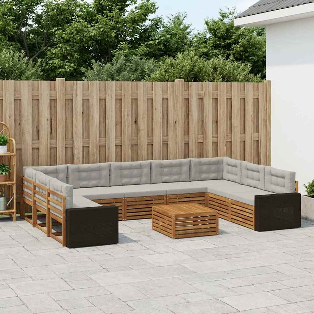 vidaXL Zestaw sof na zewnątrz z poduszką 10 pcs Naturalny i jasnoszary