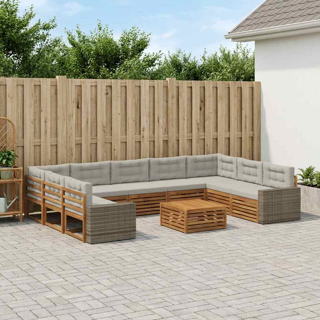 vidaXL Zestaw sof na zewnątrz z poduszką 10 pcs Naturalny i jasnoszary