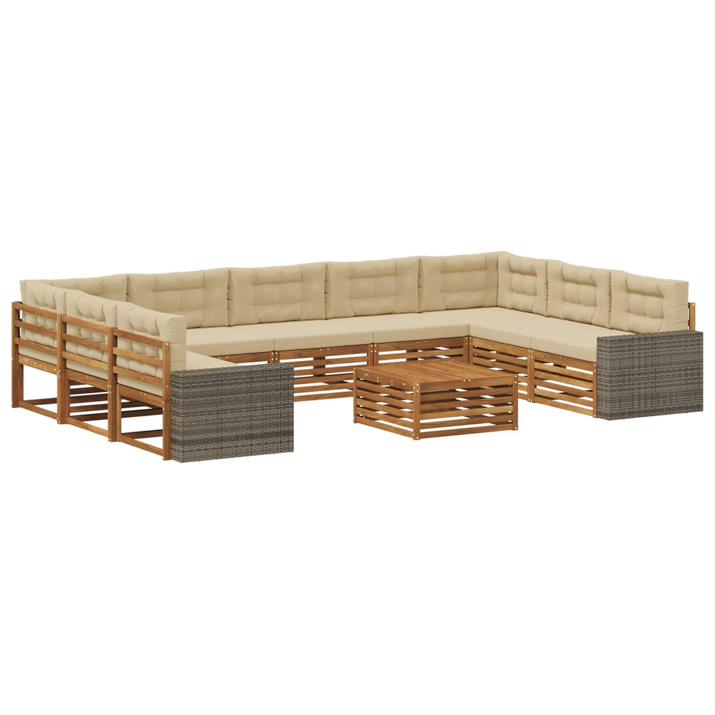 vidaXL Zestaw sof na zewnątrz z poduszką 10 pcs Naturalny i Beżowy