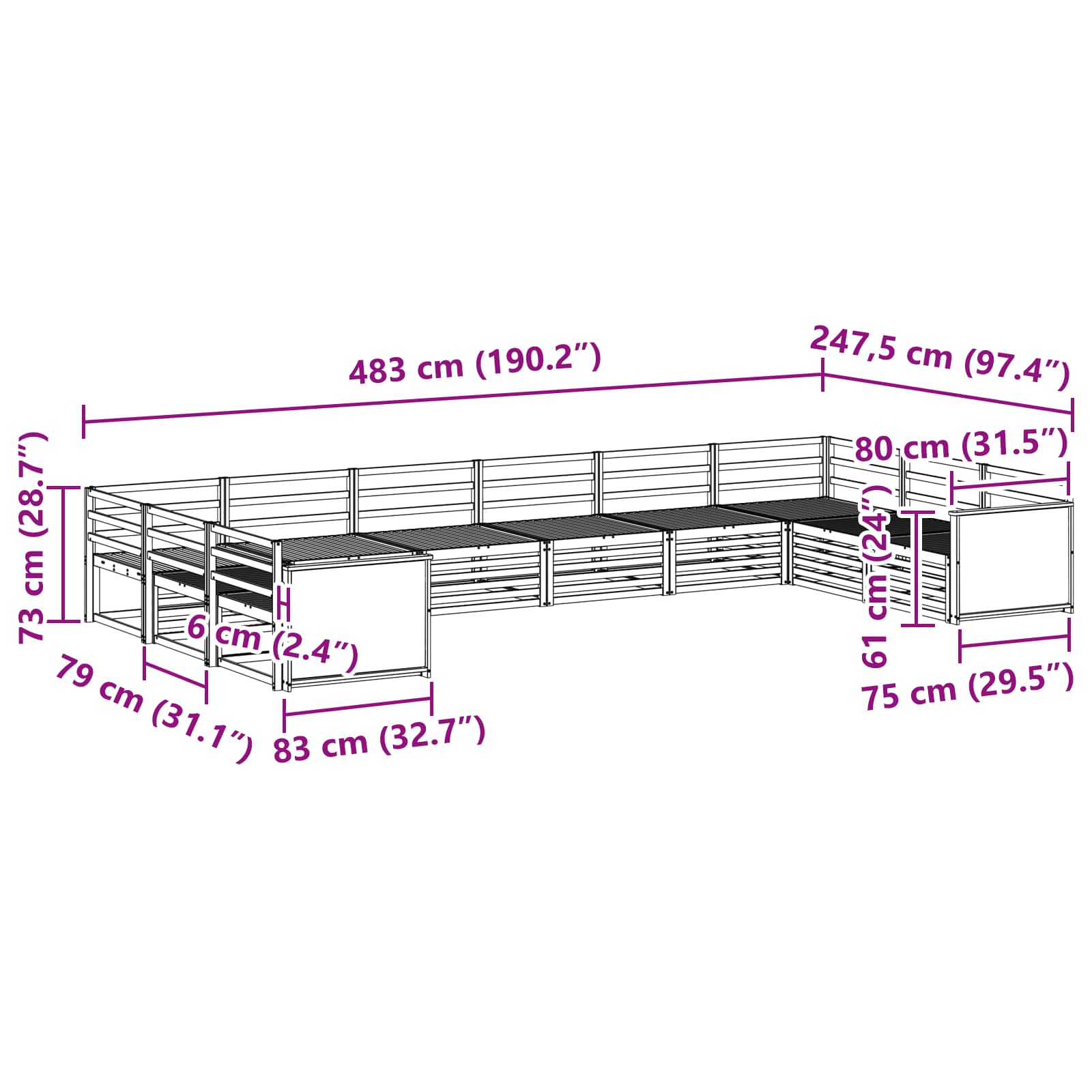 vidaXL Zestawy sof 10 pcs Lite Drewno Akacji