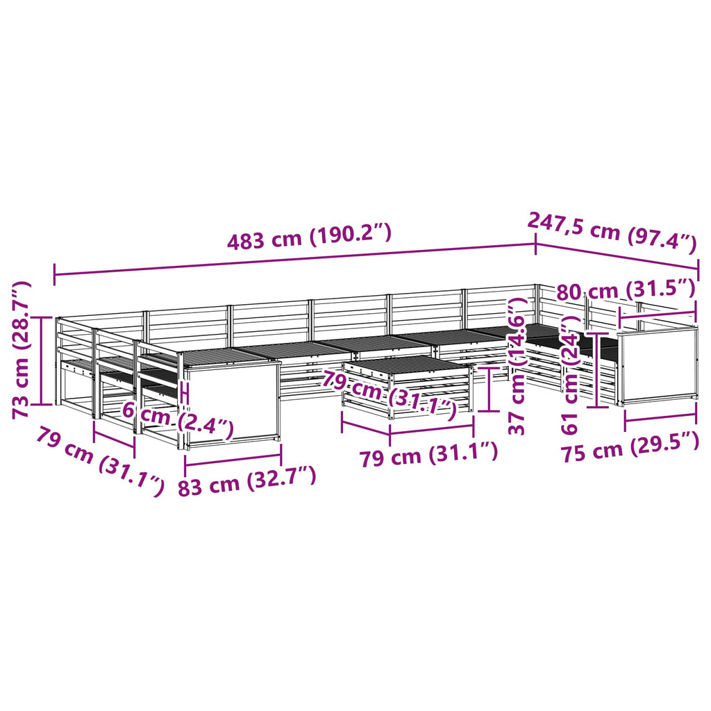 vidaXL Zestawy sof 11 pcs Lite Drewno Akacji