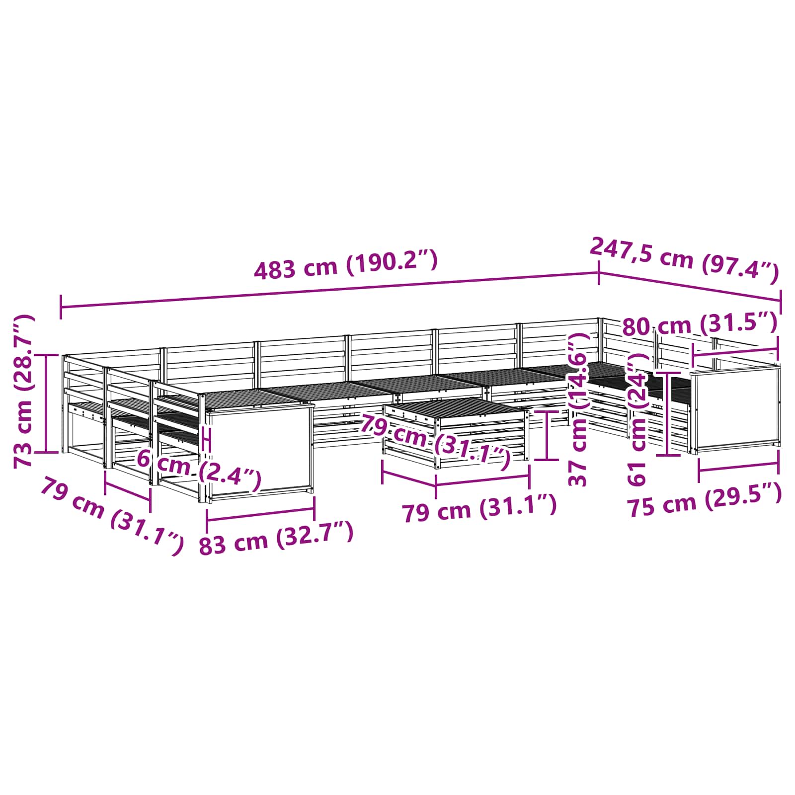 vidaXL Zestawy sof 11 pcs Lite Drewno Akacji